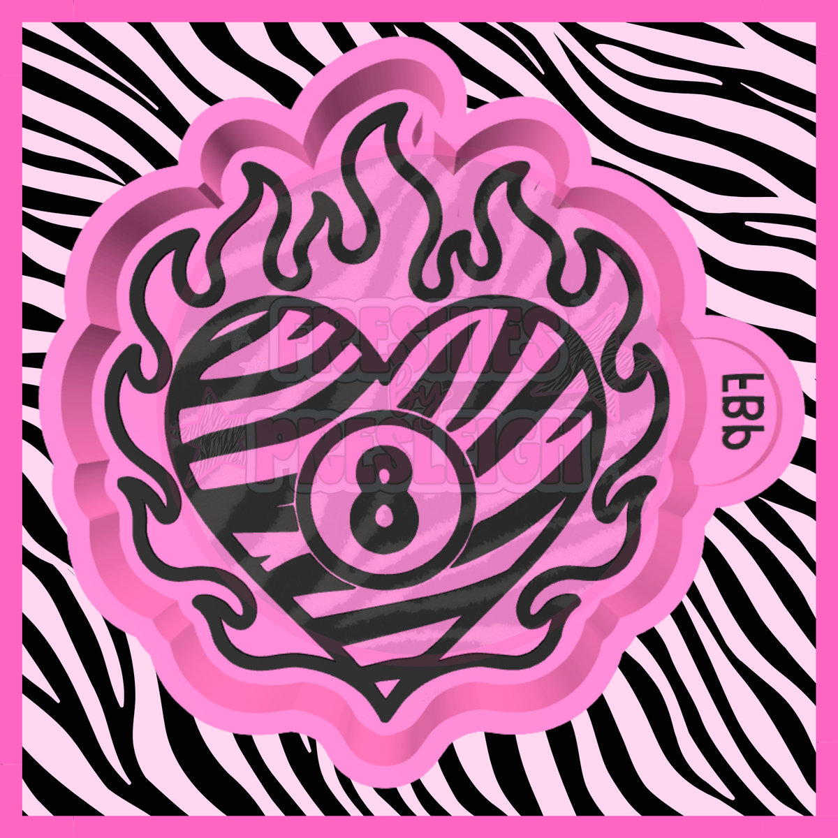 Zebra 8 Ball Flame Heart