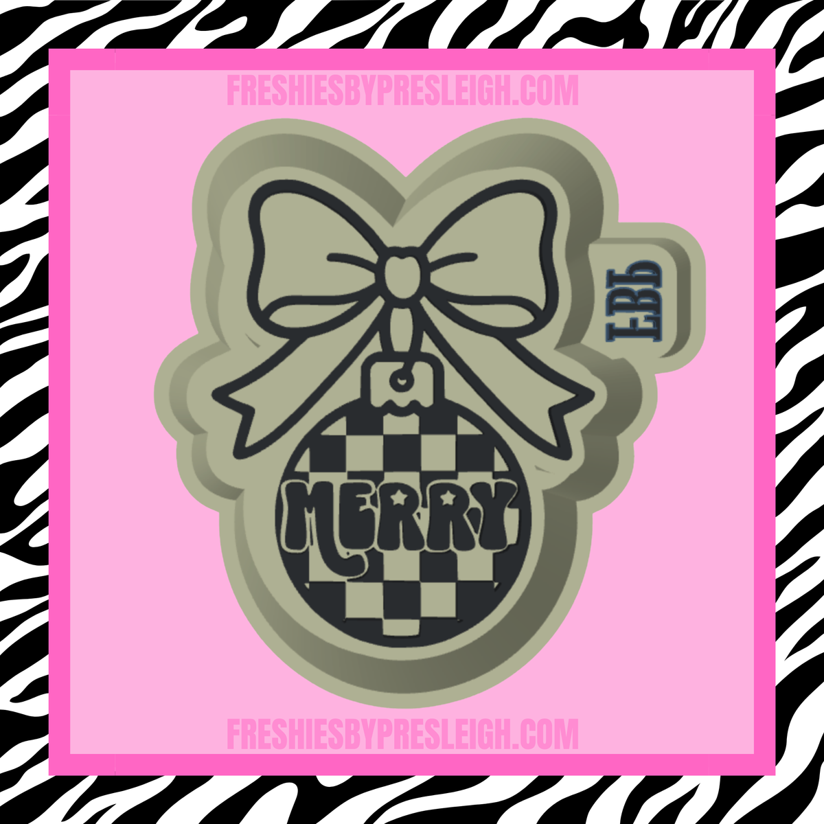 Checkered Merry Ornament Freshie Mold